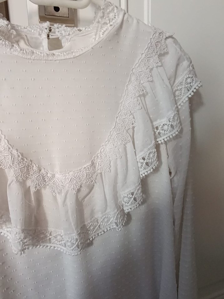 Beyaz Fırfırlı Bohem Bluz vintage - Görsel 2