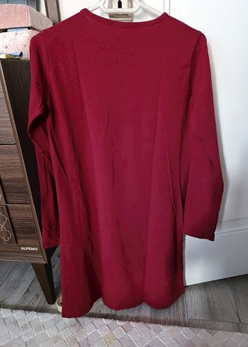 Bordo Uzun Kollu Paris Baskılı Kadın Tunik - Görsel 3