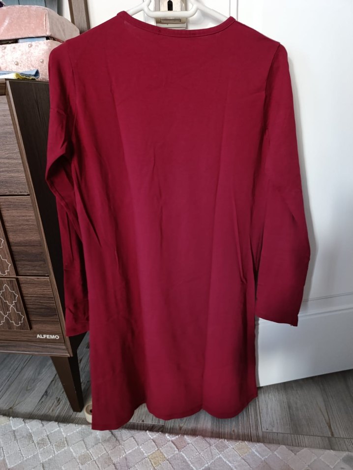 Bordo Uzun Kollu Paris Baskılı Kadın Tunik - Görsel 3