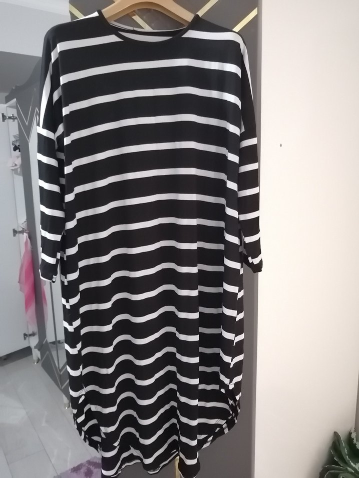 Çizgili Siyah Kadın Uzun Kollu Tunik - Görsel 2