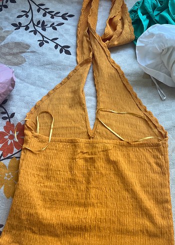 Boyundan bağlamalı turuncu bluz - Görsel 2