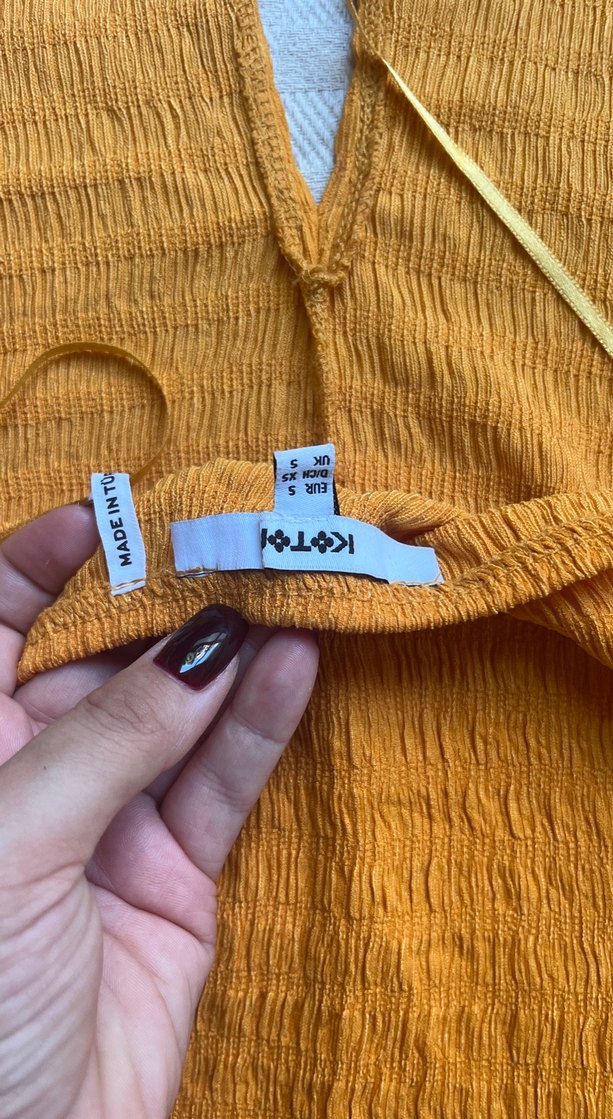 Boyundan bağlamalı turuncu bluz - Görsel 3