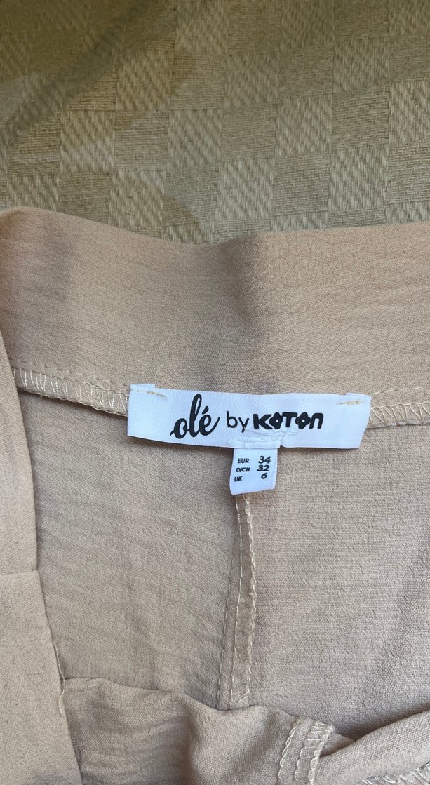 Bej Kadın Pilili Keten Bol Pantolon - Görsel 2