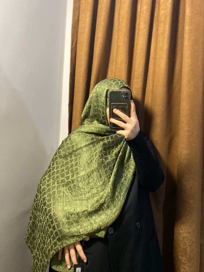 Kadın Haki Drapeli Sokak Stili Şal - Görsel 2