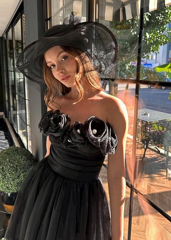 Siyah Straplez Gotik Uzun Abiye Elbise