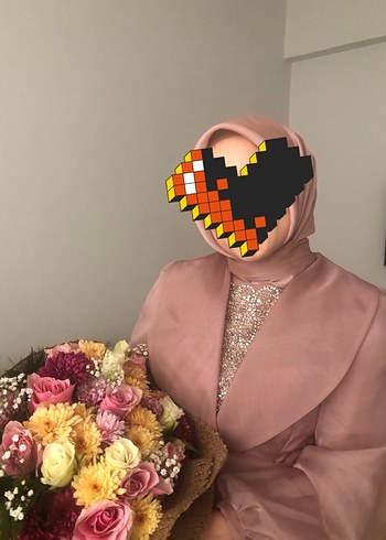 İnci İşlemeli Pudra Pembe Abiye Elbise