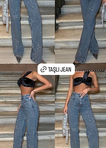 Gri Payetli Desenli Kadın Jean - Görsel 2