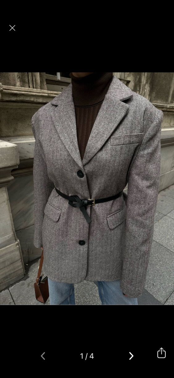 Gri Kruvaze Kadın Blazer Kemerli - Görsel 2