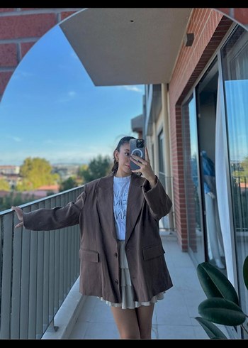 Düğmeli Kahverengi Kadın Blazer Ceket - Görsel 2