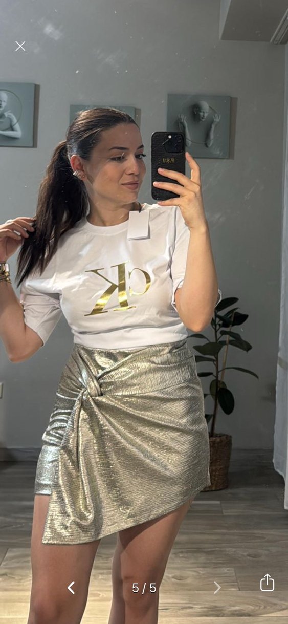 Parlak Altın Renk Drapeli Mini Etek - Görsel 3