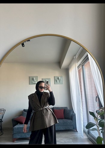 Gri Kemerli Kolsuz Midi Kadın yelek - Görsel 2