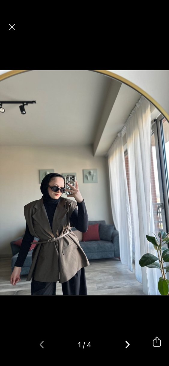 Gri Kemerli Kolsuz Midi Kadın yelek - Görsel 3