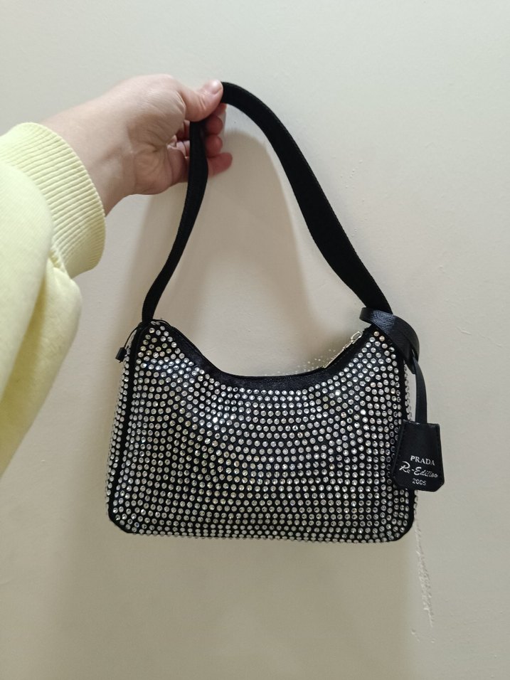 Parlak Siyah Payetli Prada Kadın Çanta - Görsel 4