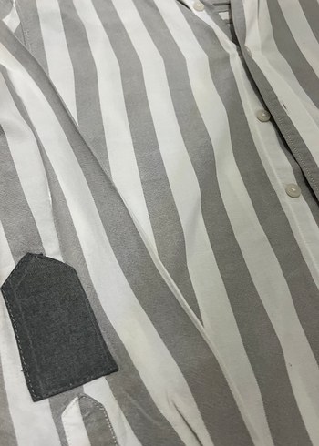 Bershka Gri Uzun Kollu Çizgili erkek Gömlek