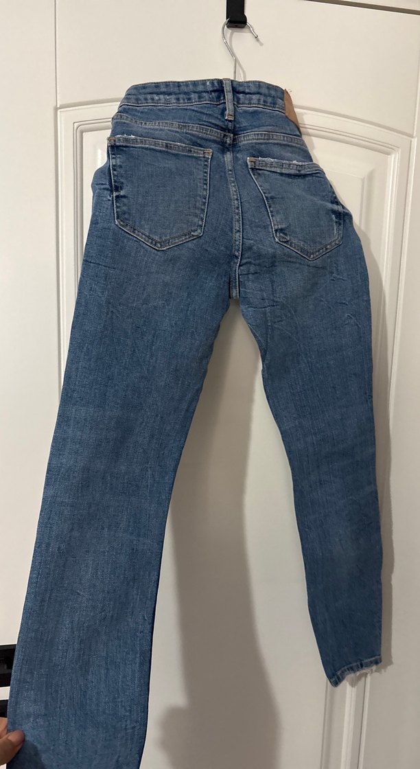 Kadın Mavi Dar Kesim Midi Boy Kot Pantolon - Görsel 3