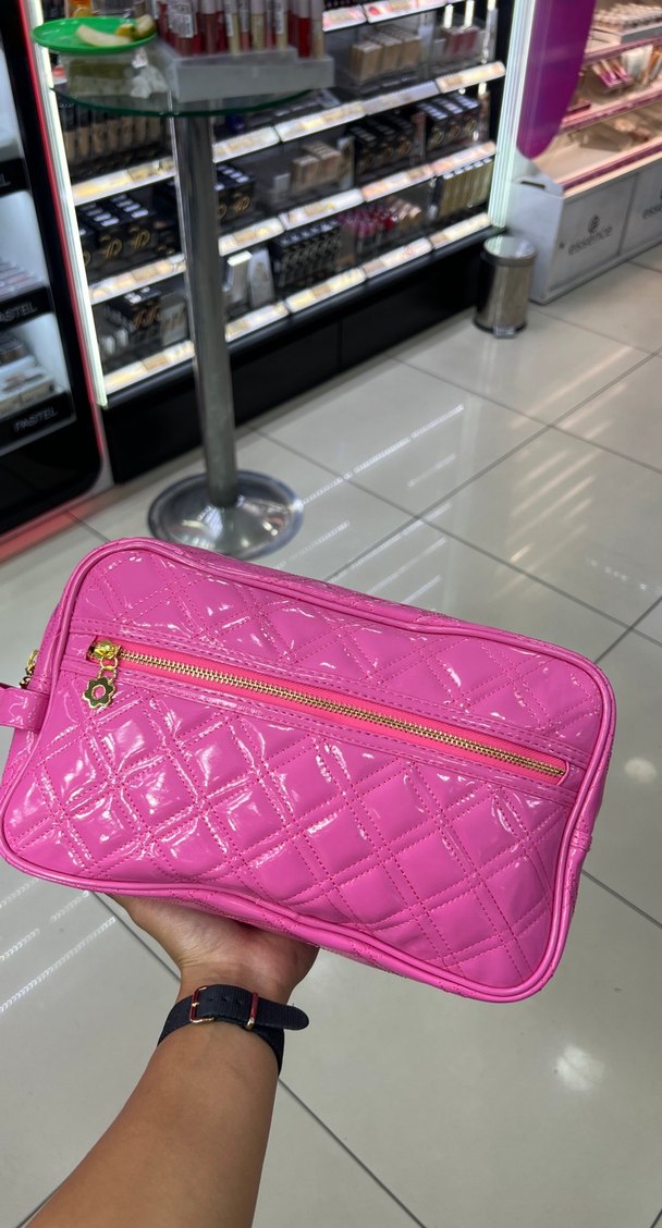 Fermuarlı Pembe Kadın Makyaj Çantası - Görsel 2