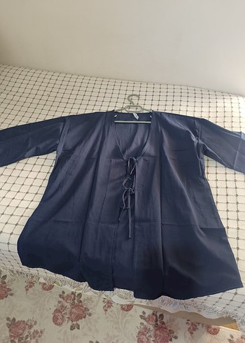 Bohem Tarzı Koyu Mavi Mini Kimono