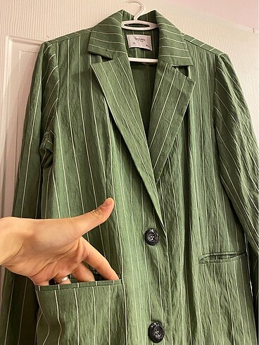 l Beden Çizgili yeşil ceket