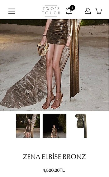 m Beden altın Renk Two?s touch gece elbisesi