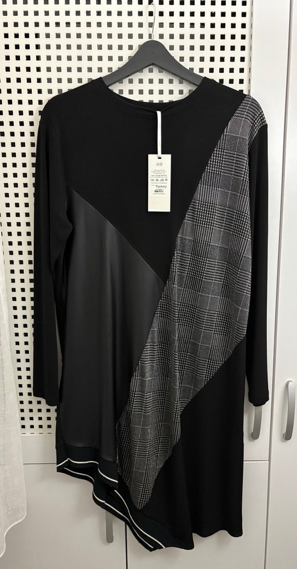 Uzun Kollu Siyah Gri Baskılı Kadın Tunik - Görsel 2