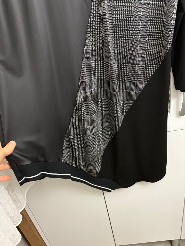 Uzun Kollu Siyah Gri Baskılı Kadın Tunik - Görsel 5