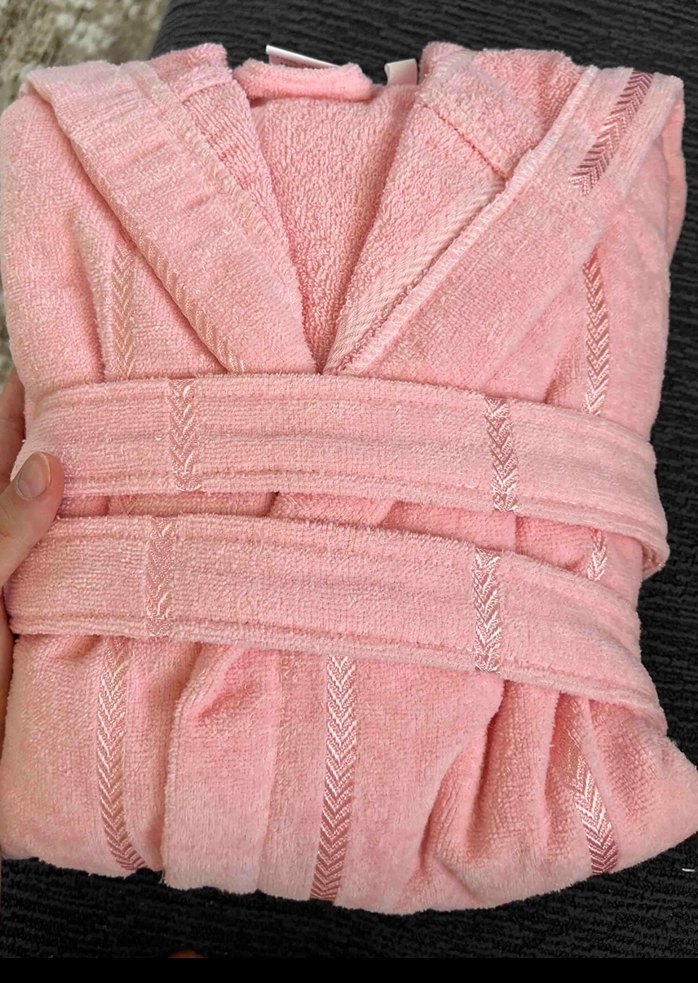 Kapüşonlu Pembe Bornoz - Görsel 5