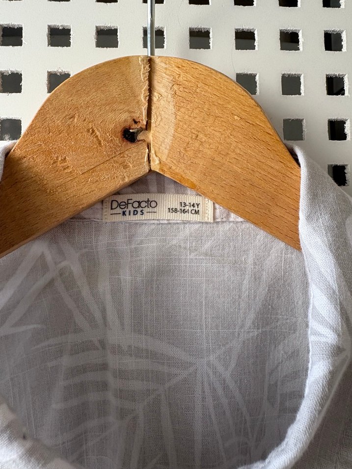 Gri Desenli Keten Kısa Kollu Erkek  Çocuk Gömlek - Görsel 4