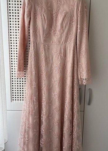 Pembe Vintage Dantel Uzun Elbise - Görsel 2