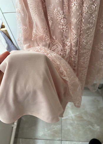 Pembe Vintage Dantel Uzun Elbise - Görsel 7