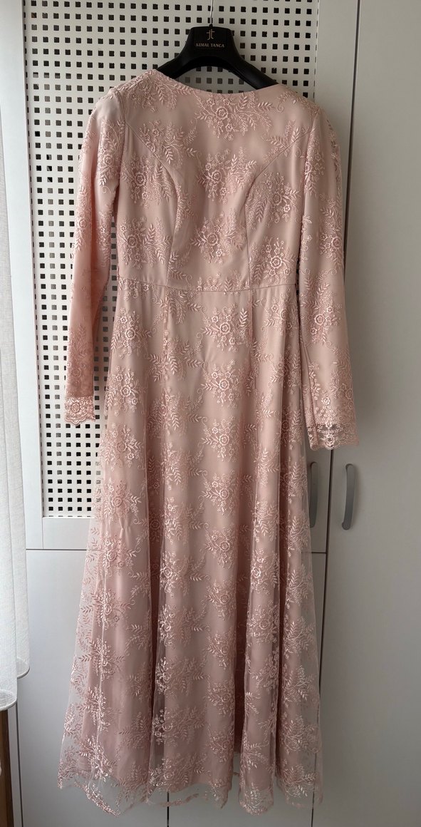 Pembe Vintage Dantel Uzun Elbise - Görsel 2