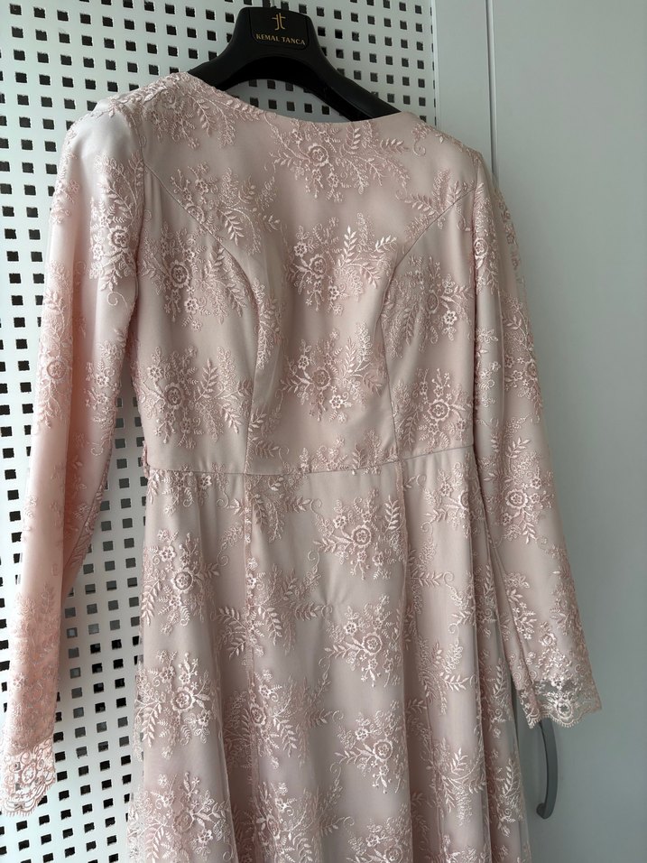 Pembe Vintage Dantel Uzun Elbise - Görsel 4