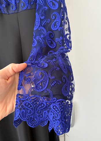 Kadın Mavi Dantelli Uzun Gotik Elbise - Görsel 5