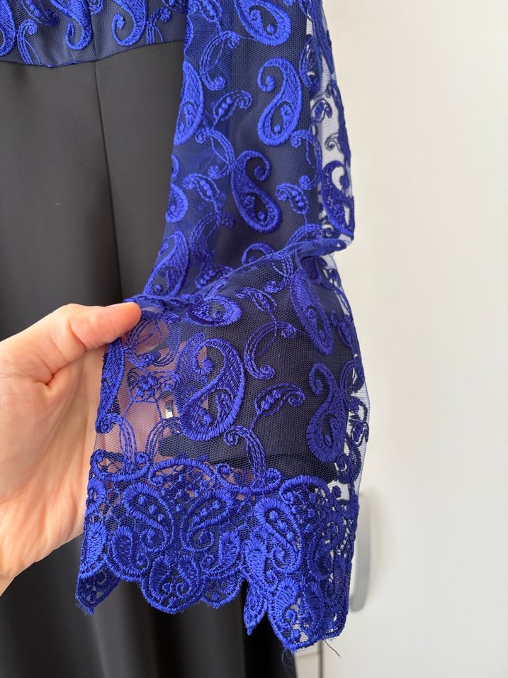 Kadın Mavi Dantelli Uzun Gotik Elbise - Görsel 5