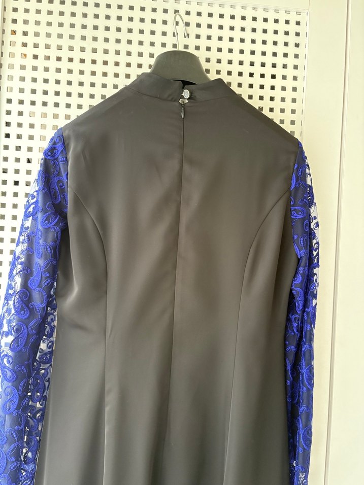 Kadın Mavi Dantelli Uzun Gotik Elbise - Görsel 3