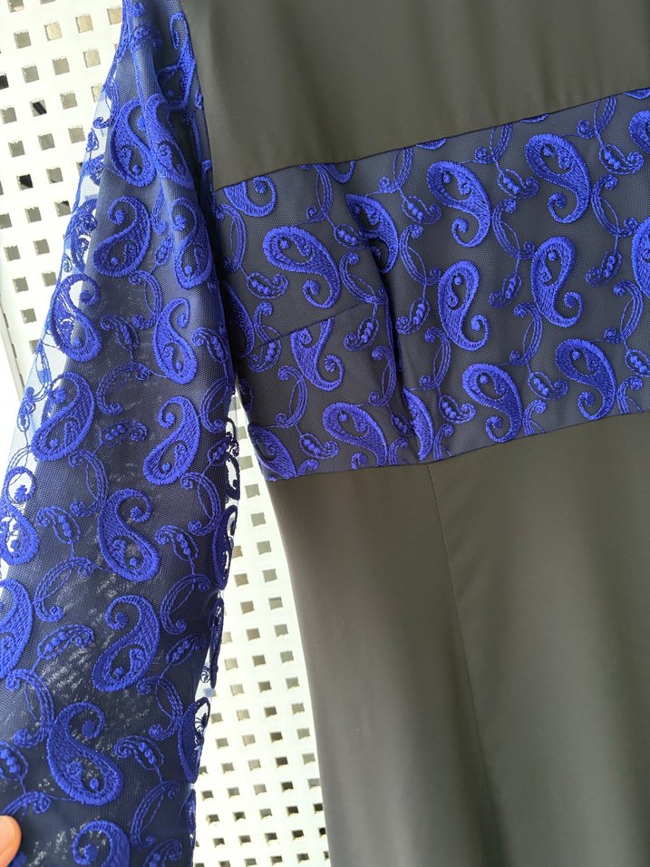 Kadın Mavi Dantelli Uzun Gotik Elbise - Görsel 4