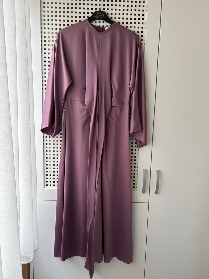 Mor Drapeli Uzun Kadın Elbise - Görsel 3
