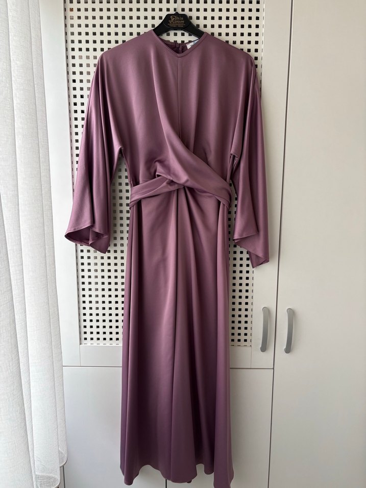 Mor Drapeli Uzun Kadın Elbise - Görsel 2