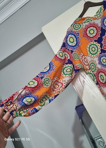 Renkli Bohem Uzun Kollu Uzun Elbise - Görsel 2