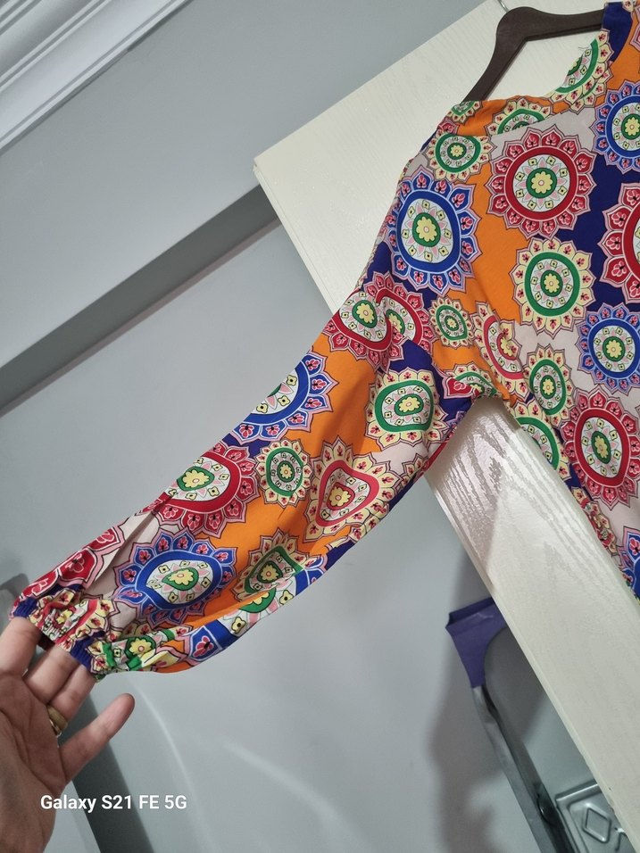 Renkli Bohem Uzun Kollu Uzun Elbise - Görsel 2