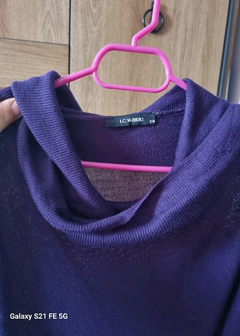 Mor Uzun Kollu Boğazlı Salaş Kadın Kazak - Görsel 2