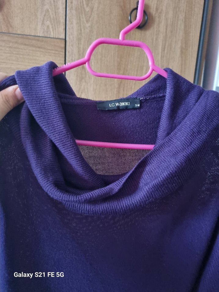 Mor Uzun Kollu Boğazlı Salaş Kadın Kazak - Görsel 2