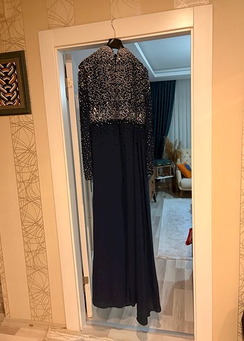 Uzun Siyah Drapeli Abiye Elbise (şal,ayakkabı ve çanta ile) - Görsel 5