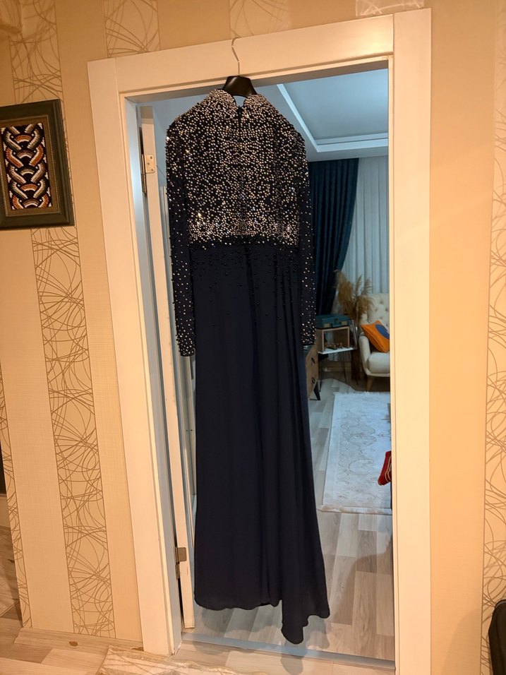 Uzun Siyah Drapeli Abiye Elbise (şal,ayakkabı ve çanta ile) - Görsel 5