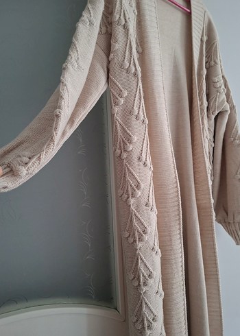 Bej Uzun Örgü Bohem Hırka - Görsel 2