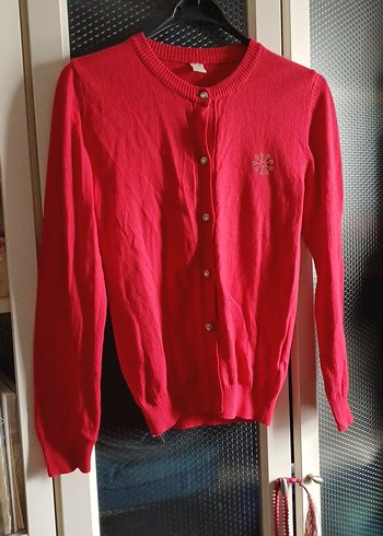 Düğmeli Kırmızı genç kız hırka - Görsel 2