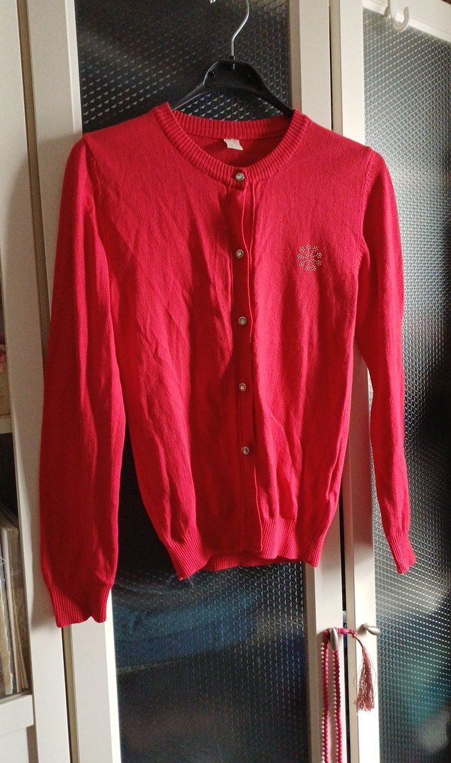 Düğmeli Kırmızı genç kız hırka - Görsel 2