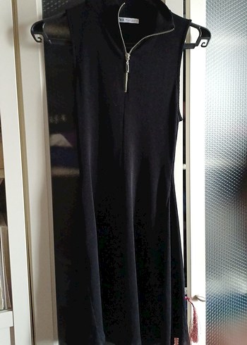 Siyah Fermuarlı Yüksek Yakalı Midi Triko Elbise - Görsel 2