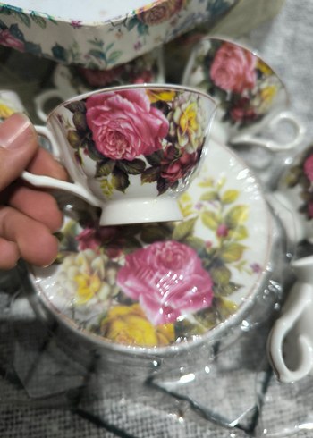 Porselen Çiçek Desenli 6'lı Kahve Fincanı Seti - Görsel 3