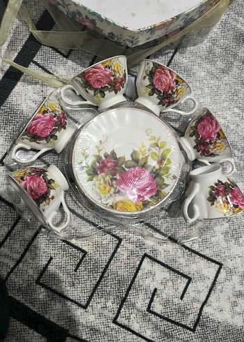 Porselen Çiçek Desenli 6'lı Kahve Fincanı Seti - Görsel 4