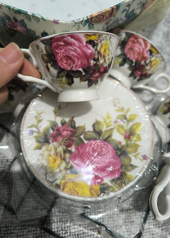 Porselen Çiçek Desenli 6'lı Kahve Fincanı Seti - Görsel 2